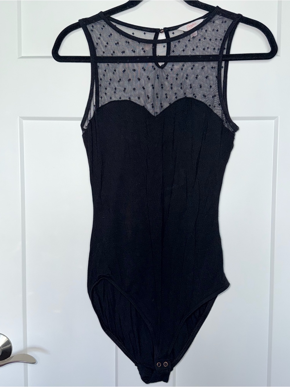 Candies Black Polka Dot Mesh Sweetheart Bodysuit